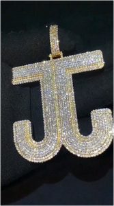 Pendentif Lettres JJ Grande Taille en Diamant, Bijoux Hip Hop en Argent Sterling 925, Moissanite VVS, Pendentif Initiales Sertis de Pierres - Product Image 3