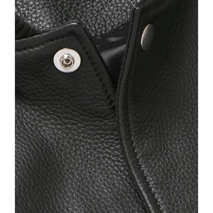 Men's Black PU <b>Leather</b> Waterproof Motorcycle <b>Jacket</b> Cream Shoulder Panels Zipper Closure Stand Collar Regular Fit 220g - Product Image 3