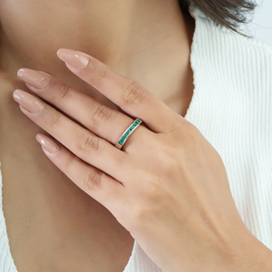 Best Selling Trendy 925 Sterling <b>Silver</b> Round Cut Natural <b>Emerald</b> Gemstone Half Eternity Band <b>Ring</b> For Women's - Product Image 2