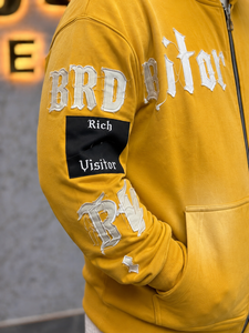 Sudadera con capucha personalizada de algodón de alto gramaje, con efecto desgastado por el sol, oversize, con pedrería, parche bordado, lavado, corte cropped, estilo boxy, con rayas y cremallera, para invierno - Product Image 4