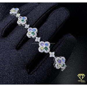 Multicolor Floral Lab Grown Tennis Bracelet in 925 Sterling Silver with Brilliant Cut Stones IGI Certified for <b>Men</b>/Women/Unisex - Product Image 5