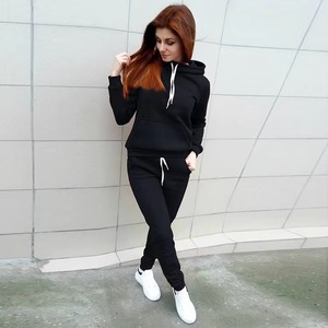 Women's Gray Hooded Tracksuit Set Full Sleeve Solid Color Casual <b>Jogging</b> <b>Suit</b> With Drawstring Pockets Autumn Wear - Product Image 3
