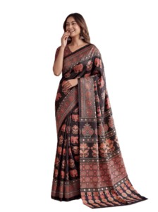 Traditional Indian Silk <b>Saree</b> with <b>Red</b> Elephant Ajrak Print Wedding Wear Women Floor-Length Regular Fit Digital Printing - Product Image 2