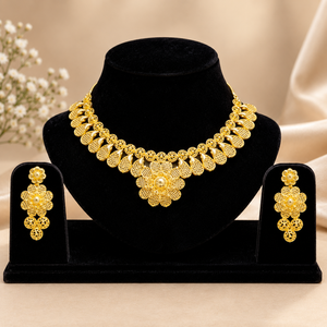 Premium Copper Brass <b>Necklace</b> <b>Set</b> with <b>Earrings</b> | 24K Gold Polish Floral Filigree Traditional Indian Wedding <b>and</b> <b>Bridal</b> Jewelry - Product Image 1
