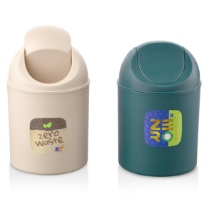 Zero Waste <b>Mini</b> <b>Desk</b> Bin with Flip Lid Cylindrical Plastic Waste Container for Office Desktop Use Gray and White - Product Image 2