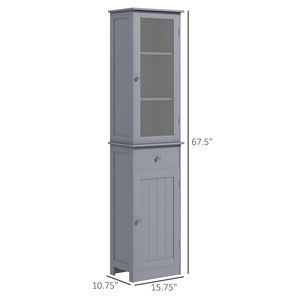 "Gray Minimalist Rattan/MDF <b>Tall</b> Bathroom/Narrow <b>Storage</b> Cabinet with Acrylic Door Drawer 3 Shelves" - Product Image 3