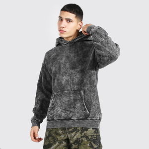 Sudadera con capucha de forro polar para hombre, personalizable, extragrande, con lavado ácido, de color liso, de algodón térmico transpirable para invierno, con técnica Puff, estilo streetwear - Product Image 1