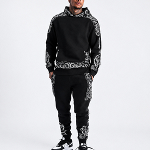 Ensemble survêtement décontracté homme en molleton de coton avec impression sérigraphiée OEM personnalisée, style streetwear vintage délavé, comprenant un sweat à capuche et un pantalon de jogging - Product Image 1