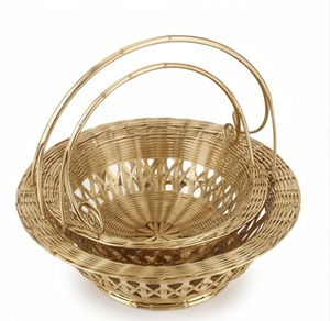 Cesta de Almacenamiento Artesanal de Alambre de Latón Tejido con Asa, Forma de Cuenco, Rústica, Multiusos, Organizador - Product Image 5