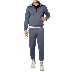 Survêtement gris pour homme à manches longues, couleur unie, col rabattu, décontracté, respirant, en polyester et coton - Product Image 3