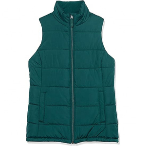 Chaleco Acolchado Unisex de Color Sólido, Tejido con Relleno de Poliéster, Cierre de Cremallera, Cuello Alto, Resistente al Viento, Estilo Casual, Verde - Product Image 6