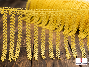 Borde Decorativo con Flecos Bordados en Amarillo, Diseño de Hojas, para Cortinas y Manualidades - Product Image 4