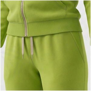<b>Women</b> Solid Green Hooded Tracksuit 2-Piece Full <b>Zip</b> Sweatshirt Joggers Casual Winter Wear 100% Cotton Midweight Regular Fit 2 1 - Product Image 5