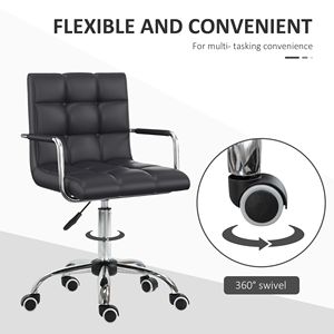 Sedia da Ufficio Ergonomica con Schienale Medio in Pelle PU, Ruote Girevoli, Design Nero - Product Image 5