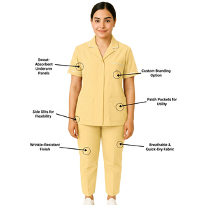 Ensemble de blouses médicales unisexe en toile extensible 4 directions de qualité supérieure, uniforme d'infirmière, haut à col en V, poches cargo doubles, fentes aux chevilles, pour hôpital - Product Image 1