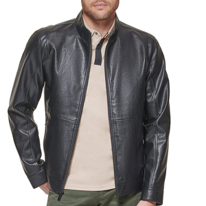 Custom Logo Men's Genuine Leather Biker Jacket Black Stand Collar Zipper Closure Regular Fit Moto Style Autumn Wear - Product Image 5