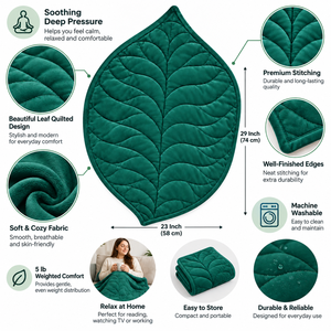 Couverture lestée de 5 lb pour adultes |   Couverture matelassée verte à motif de feuilles, 23 x 29 pouces |   Couverture douce et confortable lavable pour la maison - Product Image 5