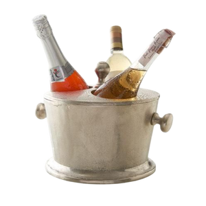 Cubo de hielo de acero inoxidable con acabado martillado redondo y asas de anillo, diseño elegante para fiestas, utensilios de bar, enfriador de vino - Product Image 1