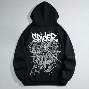 เสื้อฮู้ดดี้ผ้าฝ้าย 100% พิมพ์ลายใยแมงมุม ระบายอากาศได้ดี เป็นมิตรกับสิ่งแวดล้อม  โลโก้สั่งทำได้  ไซส์ใหญ่ แห้งเร็ว  สีดำ  สไตล์ลำลองสำหรับผู้ชาย - Product Image 2