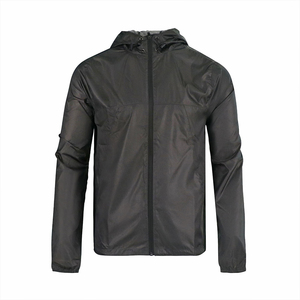 Premium OEM Men's Black Hooded Waterproof Windbreaker <b>Jacket</b> Vintage Casual Autumn Wear Polyester Shell Quick Dry Zipper Closure - Product Image 1