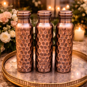 Diamond 100% Pure <b>Copper</b> Gold 750ml Leakproof Lid Classic Antique Creations Water <b>Bottle</b> for Drinking Ayurvedic Use Microwave - Product Image 3