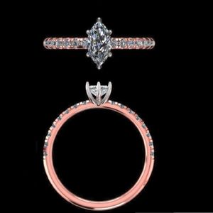 Marquise Cut Diamond Engagement <b>Ring</b> 18k Rose <b>Gold</b> Pave <b>Set</b> Wedding Band Two Tone <b>Gold</b> Bridal Jewelry Anniversary <b>Ring</b> for Women - Product Image 1