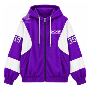 Sudadera con capucha extragrande con cremallera y bloques de color morado y blanco para mujer de la hermandad NCNW, con letras griegas bordadas, estilo universitario - Product Image 1