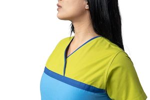 Women Blue <b>Scrub</b> <b>Set</b> with Yellow Accent Hospital Uniform Pants Cotton Polyester Knitted Fabric Needle Detection Seamless Fusing - Product Image 3