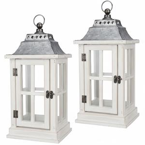 Farol de madera clásico en color blanco envejecido con tapa y asa de metal, portavelas decorativo para decoración del hogar, uso en interiores y exteriores. - Product Image 6