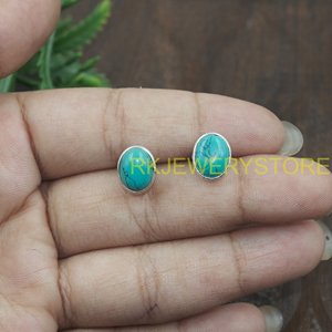 Pendientes de turquesa natural, Plata de Ley 925, piedra preciosa ovalada hecha a mano, joyería minimalista, regalo para mujer, hermana elegante, mamá - Product Image 4
