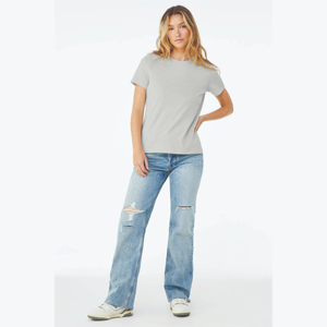 T-shirt à manches courtes pour femme, 50% polyester, 25% coton peigné Airlume filé à l'anneau, 25% rayonne, couleur marron, avec appliques, taille OEM - Product Image 4