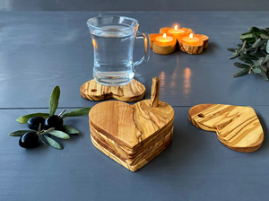 Olive <b>Wood</b> <b>Heart</b> Coaster Set, Rustic Drink Coasters By B H Brothers - Product Image 4