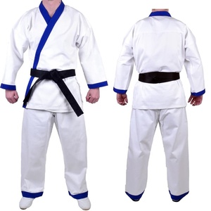 Conjunto de Uniforme de Taekwondo Dobok Unisex para Adultos con Cuello Azul y Cinturón Negro - Product Image 1
