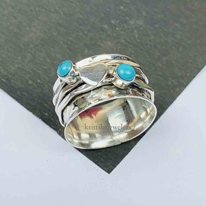 925 argent Sterling Turquoise Spinner anneau coeur lunette réglage anxiété méditation Fidget bande pour mariage fiançailles fête cadeau - Product Image 4