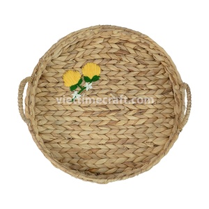 Bandeja redonda de jacinto de agua para utensilios de cocina con asas de cuentas de madera, bandeja de servicio decoración del hogar al por mayor de Viettimecraft - Product Image 4