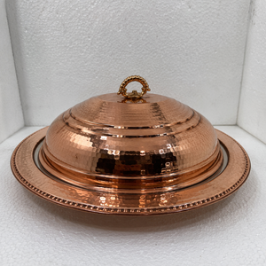 Handmade Pure Copper <b>Food</b> Serving <b>Tray</b> with Dome Lid | Hammered Copper Serving Platter with Cover | Luxury Buffet <b>Food</b> <b>Warmer</b> - Product Image 2