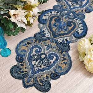 Chemin de table en tissu brodé floral oriental fait main, forme irrégulière, tapis décoratif pour table à manger - Product Image 2