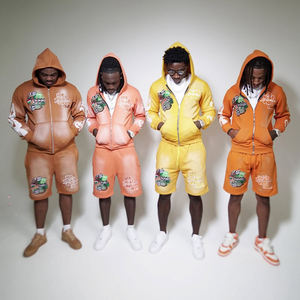 OEM Manufacturer Custom Embroidered Distressed <b>Patch</b> Hoodie Acid Wash Vintage Hoodies <b>Shorts</b> Set 2 Piece <b>Short</b> Set for <b>Men</b> - Product Image 3