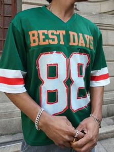 Maillot de football américain OEM pour homme, manches longues, col rond, maille, 240 GSM, polyester, coupe oversize, épaules tombantes, style streetwear - Product Image 2