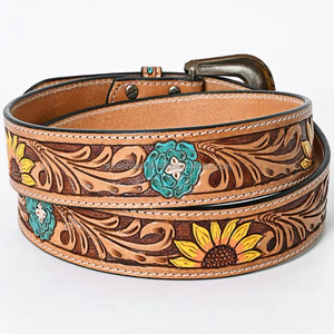 เข็มขัดหนัง Cowhide แท้แบบเต็มลายตะวันตกแฟชั่นคลาสสิกทําด้วยมือแกะสลักเข็มขัดหนังหนังดิบพร้อมส่ง - Product Image 5