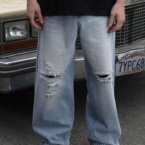Pantalon en jean décontracté surdimensionné pour hommes, coupe ample, tendance streetwear, personnalisé, en coton, fabrication OEM - Product Image 6