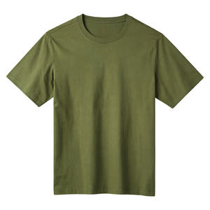 T-shirt décontracté en jersey tricoté pour homme, coupe ample, manches régulières, motif uni, 100 % coton respirant, marron, 300g, vente en gros - Product Image 4