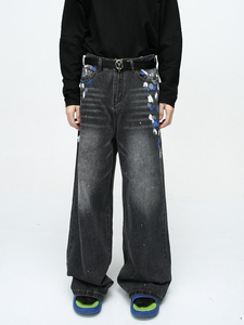 Vintage Washed Graphic Print Baggy Jeans Men’s Streetwear Wide Leg Denim Pants Y2K Hip Hop Women's Loose Fit Trousers UNISEX - Product Image 3