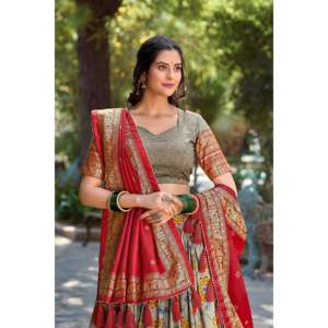 Tussar Silk & Kalamkari Print Wedding Wear Lehenga Choli With Dupatta - Product Image 5