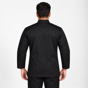 Chaqueta de Chef Negra Unisex de Algodón y Poliéster 140 GSM, Tejido Doble Botonadura, Personalizable al por Mayor - Product Image 2