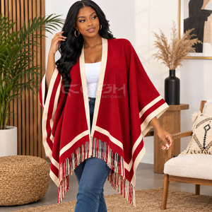Cosh International Sorority Sisterhood Red Custom Logo Comfortable Stuff <b>Poncho</b> Sweater With Stylish Tassel 100% Acrylic - Product Image 3