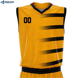 Custom Sublimated V-Neck Sleeveless Basketball Jersey Set Yellow Black Plaid Moisture Wicking Elastic Waist Unisex Adult 100% - Product Image 4
