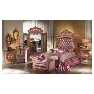 Juego de Dormitorio Rococo Clásico de Lujo en Madera de Caoba Maciza con Detalles en Oro Tallados a Mano, Mesitas de Noche, Tocador, Estilo Europeo, Kiky - Product Image 6