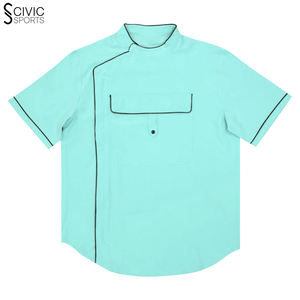 Chaqueta de peluquero de tela de lana ligera al por mayor para adultos verano mangas con cremallera diseño impreso Vintage pelo transpirable algodón - Product Image 5