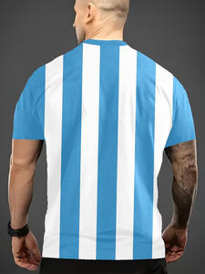 T-shirt décontracté d'été à manches courtes et col rond pour homme - Haut rayé bleu pour l'extérieur, T-shirt de supporter Argentila, vente en gros - Product Image 3